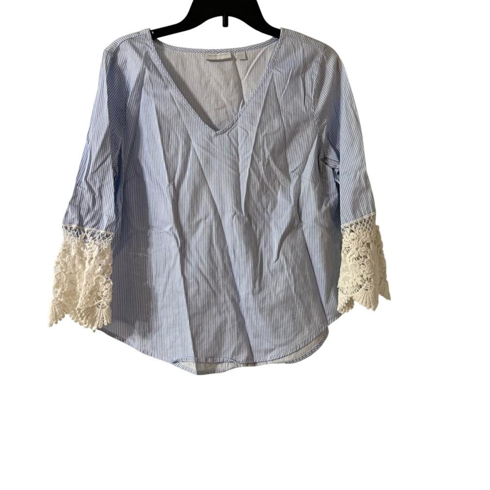 New‎ York & Company Women's Blue Striped Large Blouse